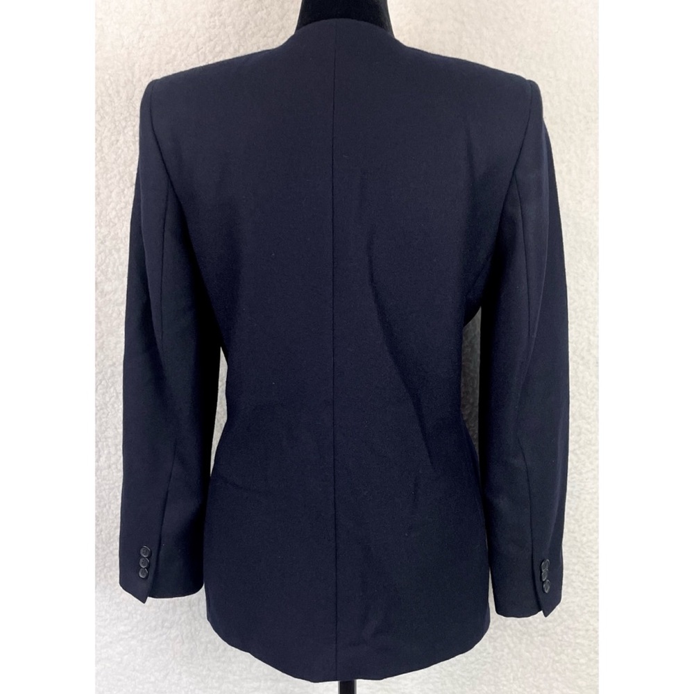 (VTG) JASON PRESCOTT • Petites Navy Blue Structured Pure Wool Blazer Jacket, 4P - Picture 5 of 13